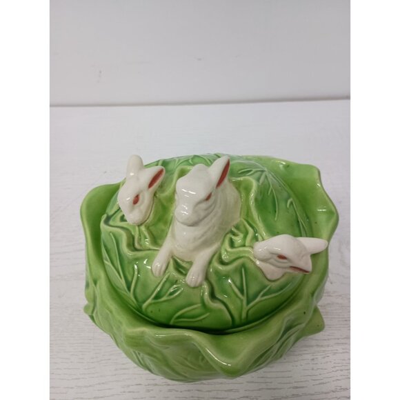 VTG 60s Covered White Rabbits Cabbage Serving Dish Retro Mid Century Modern - Picture 2 of 12